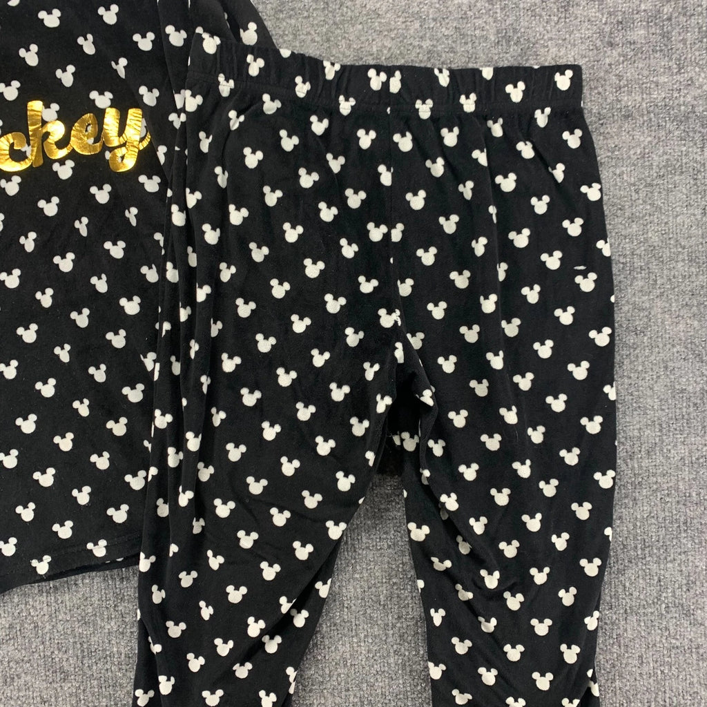 Disney Mickey Mouse Sleepwear Womens XS Black Stretch Pajama Top Pants Set