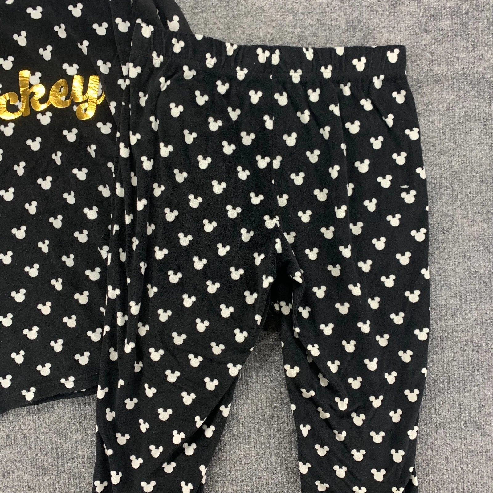 Disney Mickey Mouse Sleepwear Womens XS Black Stretch Pajama Top Pants Set