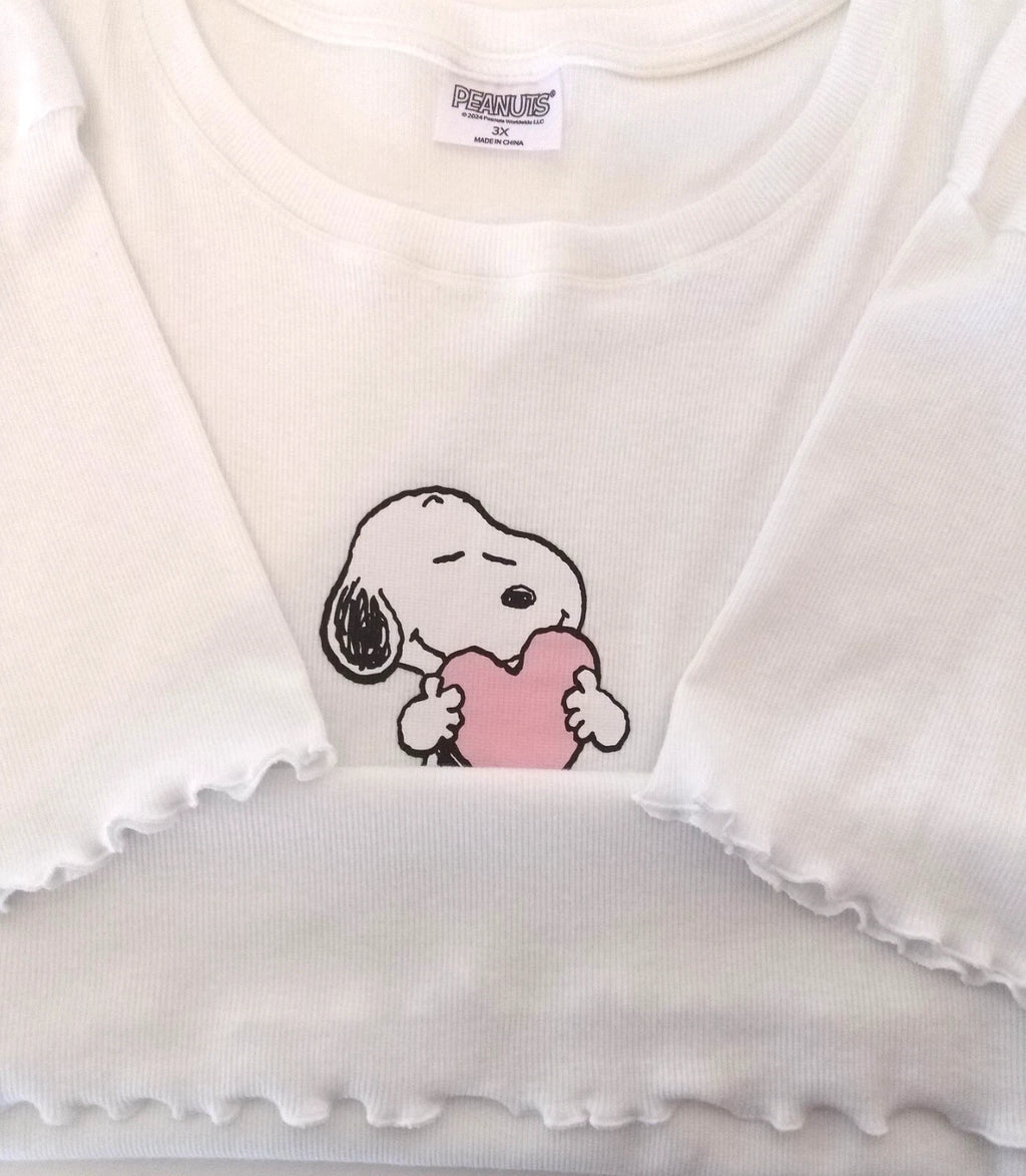 Snoopy Womens Size 3X Two Piece Pajama Set Pink White Stripe Short