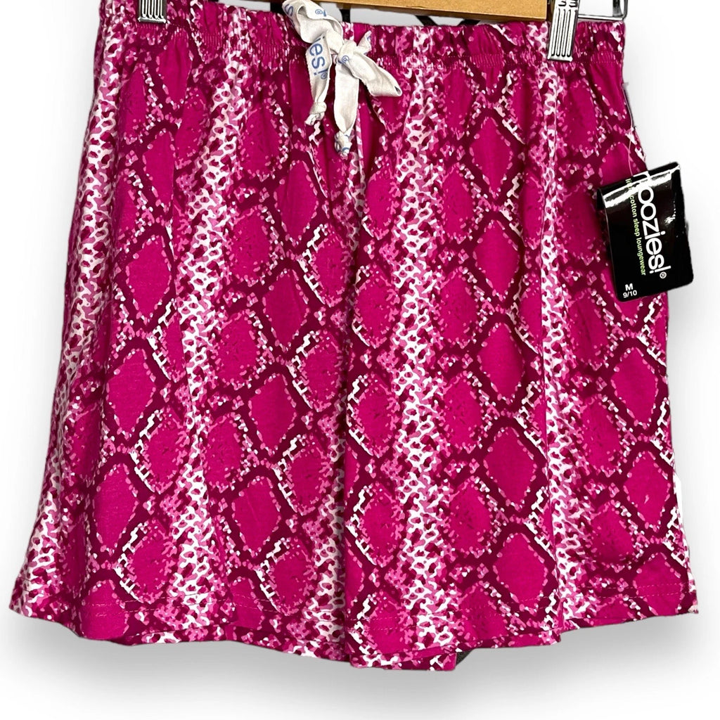 Snoozies Drawstring Pajama Shorts Women's M Pink Snake Skin Reptile Print NEW