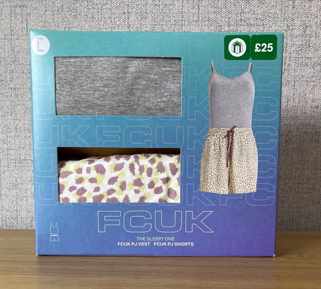 FCUK French Connection Pyjamas Size Large 14 16 PJ Vest & Shorts Sleepy Gift Set