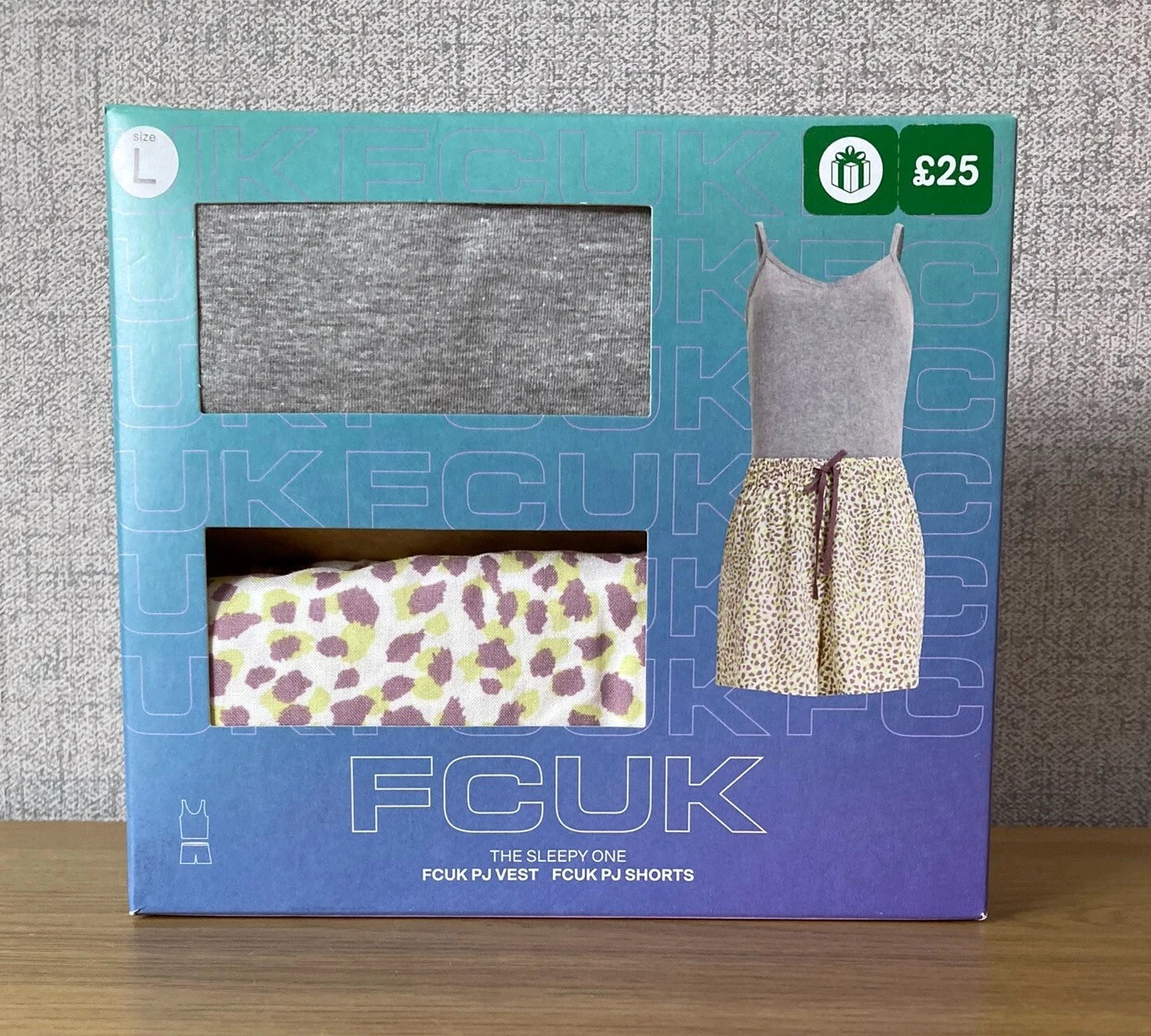 FCUK French Connection Pyjamas Size Large 14 16 PJ Vest & Shorts Sleepy Gift Set