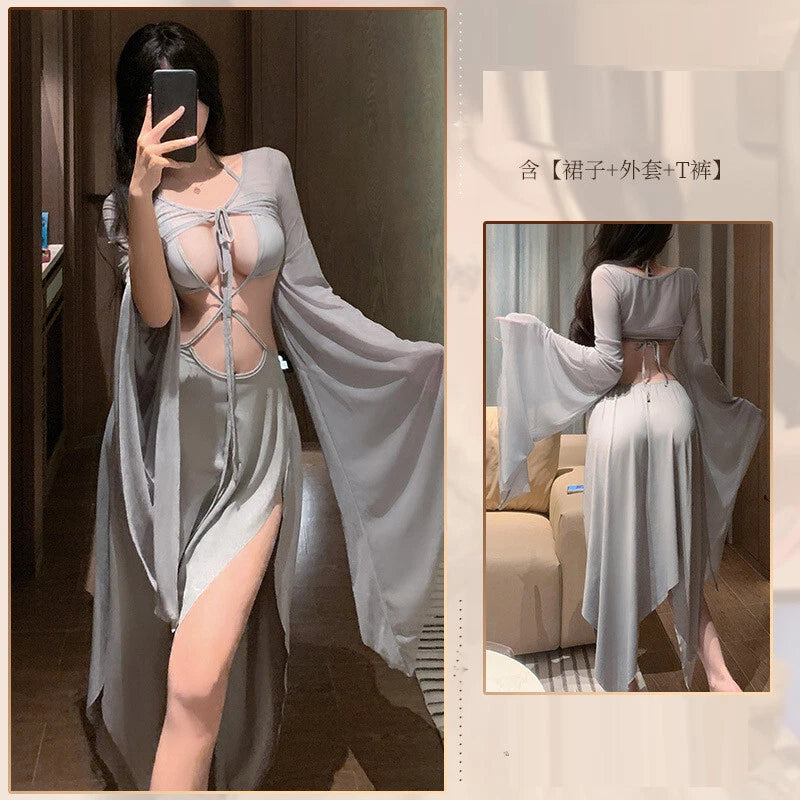Sexy Womens Lingerie Night Dress Vacation Beach Coats Dress Sets Sleepwear