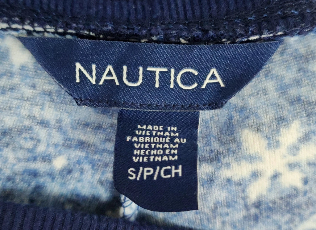 Nautica Womens 2 Piece Pajama Set Size S Blue Snowflake Loose Fit Oversized