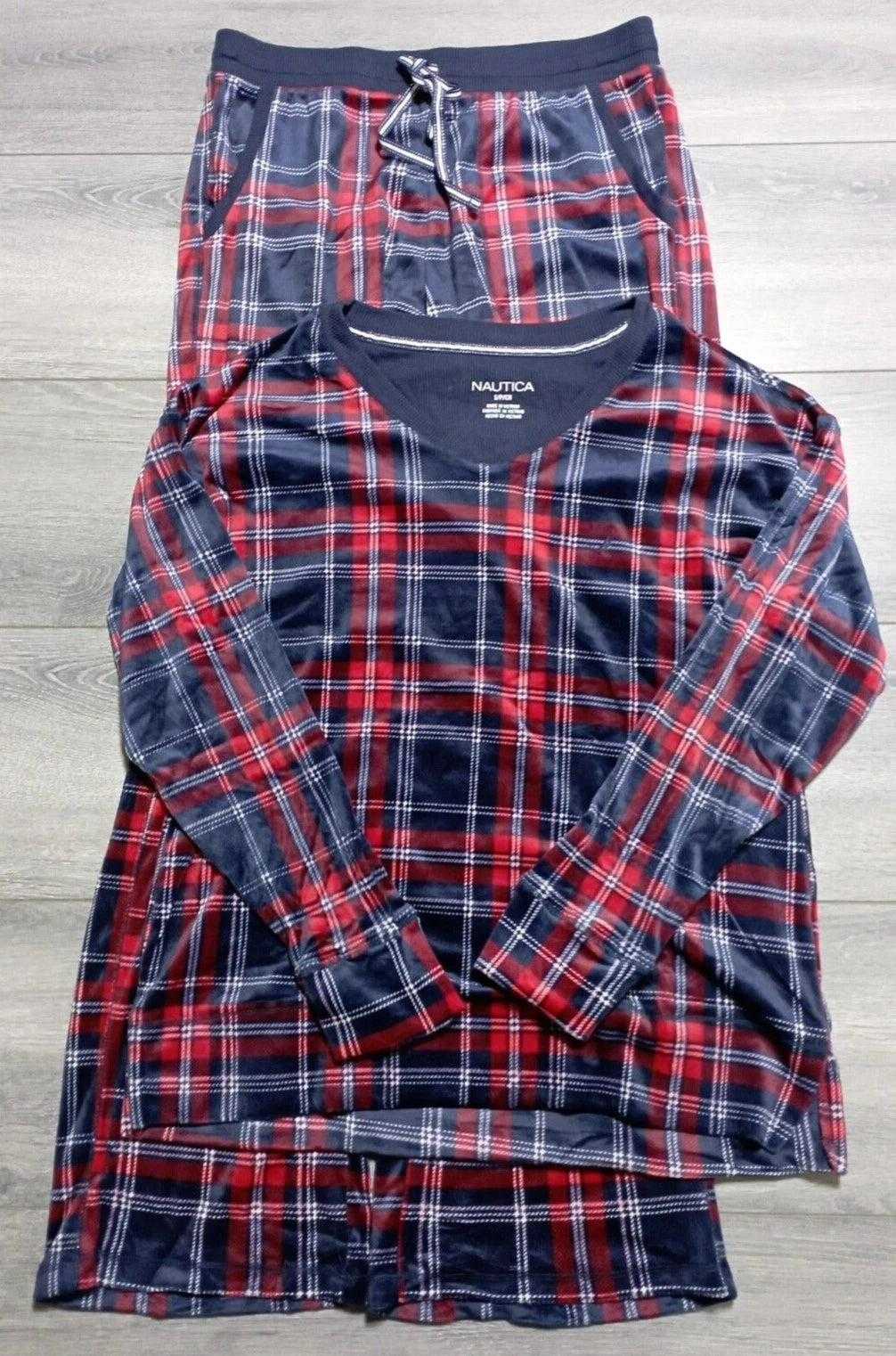 Nautica Pajama Set Adult Small *2PC* Red/Blue Fleece Winter Womens