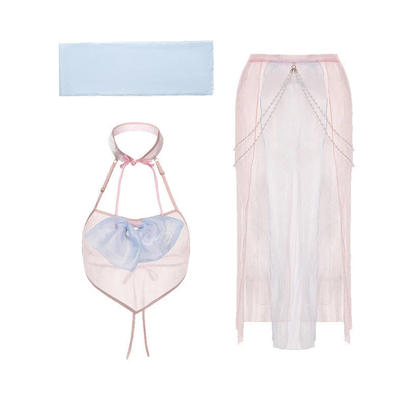 Sexy Women Lingerie Chiffon Chinese Style Uniform Costume Sleepwear Skirts Sets