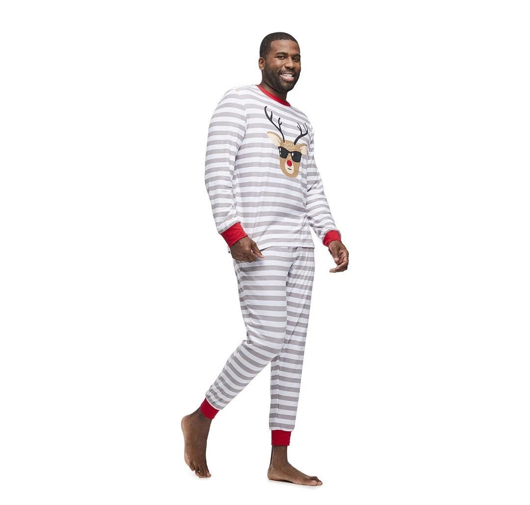 Jolly Jammies Men's Stripe Dear Matching Family Christmas Pajamas Set Size XL