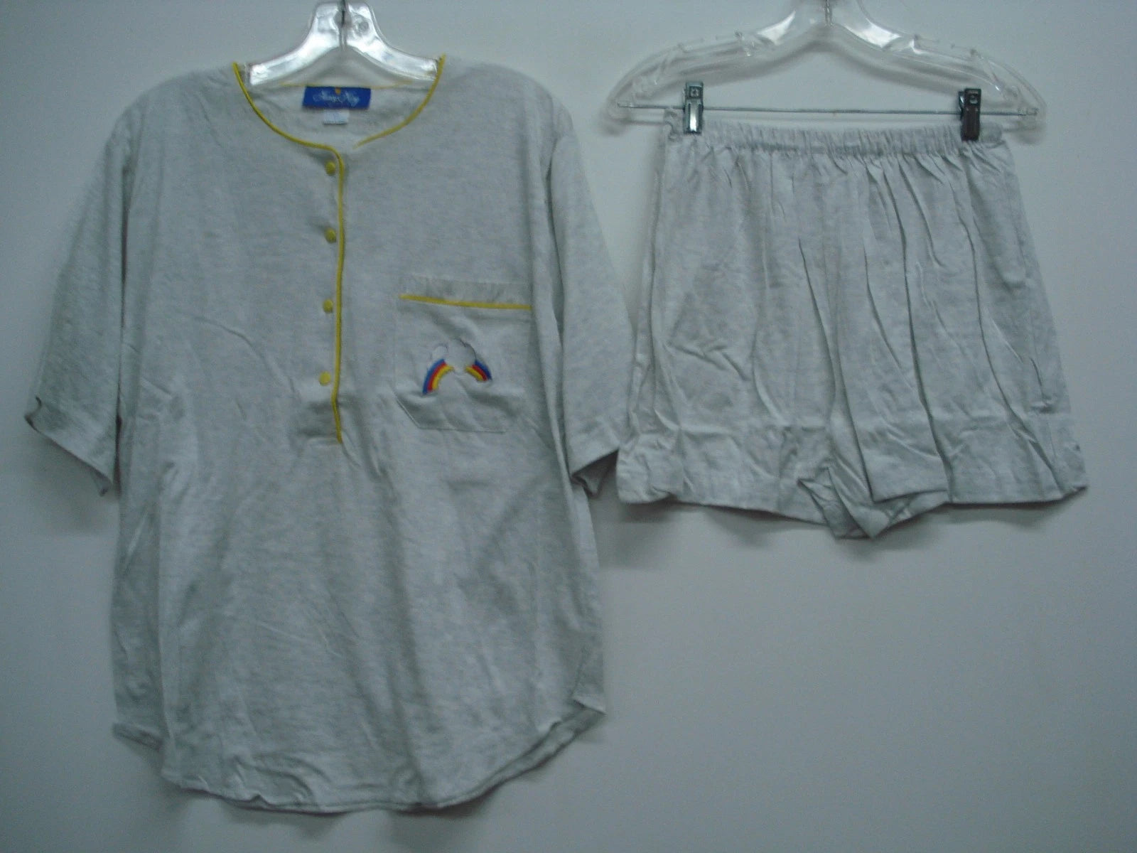 Nancy King Lingerie 2 Piece Pajama Shorts & Top Set Size S Grey w/ Yellow #556N