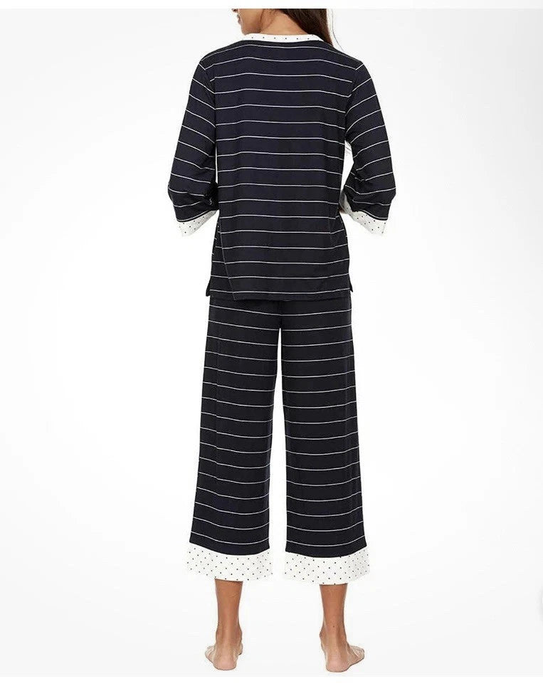 Flora Nikrooz, 2 Pc 3/4 Sleeve + Crop Pant PJ Set/NWT/sz S/Navy-white