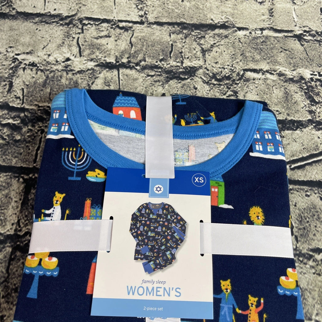 Family Sleep Women's XS Blue Pajama Set Hanukkah Menorah Dreidel Lion