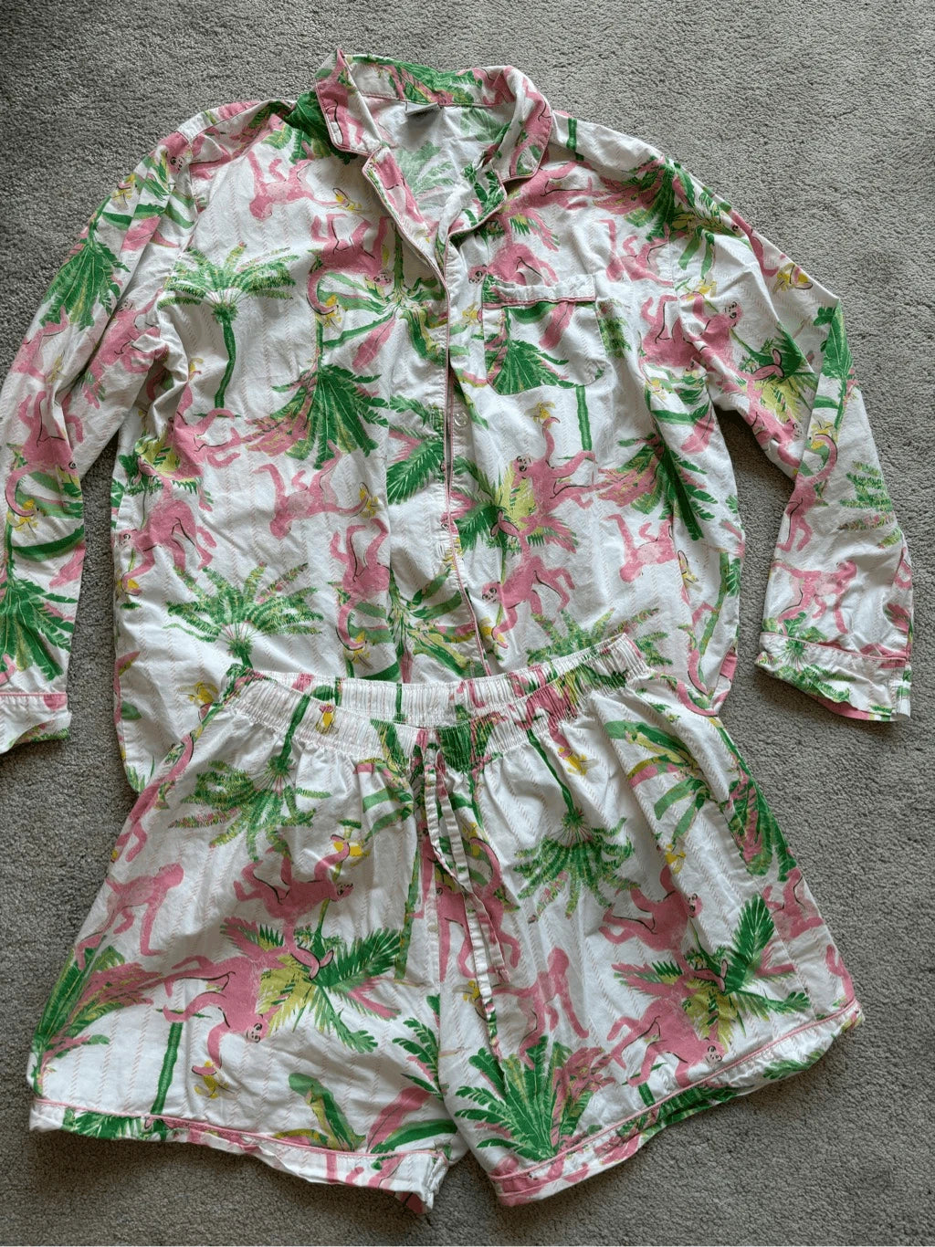 8 Oak Lane Women's Monkeys Long Sleeve Cotton Shorts Set, L/XL $89