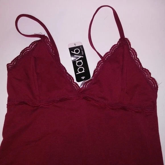 Bay 6 Set Camisole & Panty Small Burgundy Red Solid Lace Trim Sleepwear New