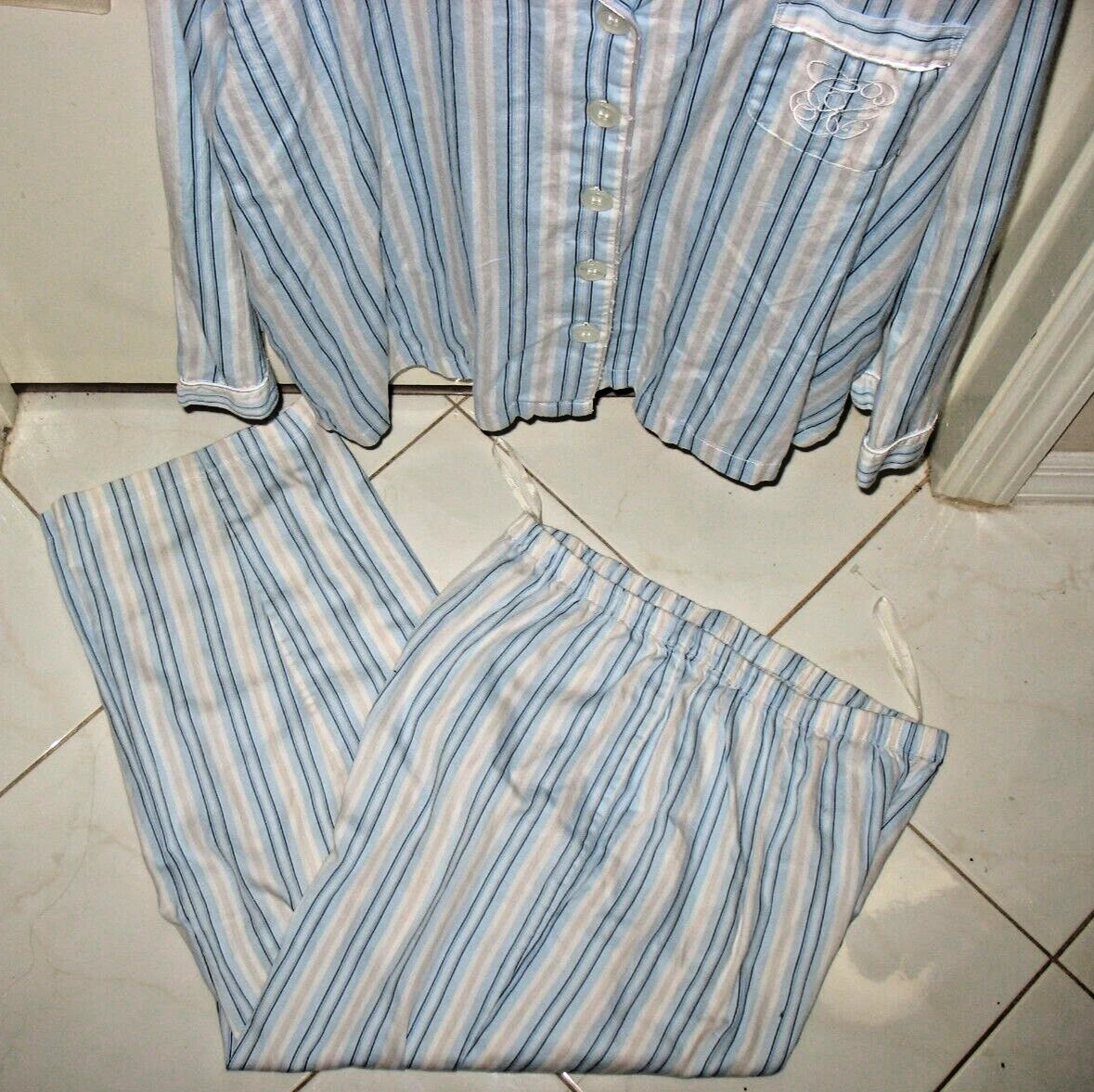 GOOD QUALITY - XL - COTTON - 2 PC PAJAMA SET - LONG SLEEVE - EMBROIDERED POCKET