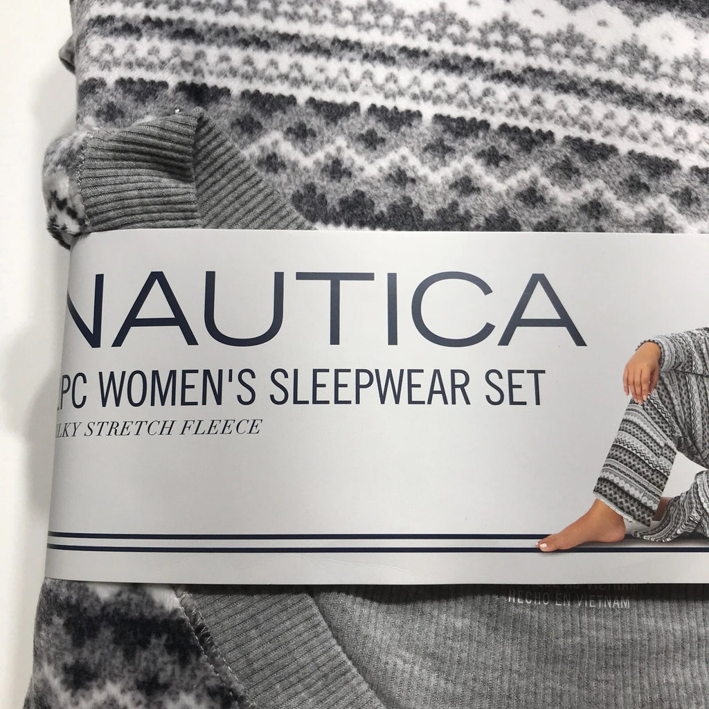 Nautica Sleepwear Set Womens XXL (22-24) 2 Piece Gray White Silky Stretch Fleece