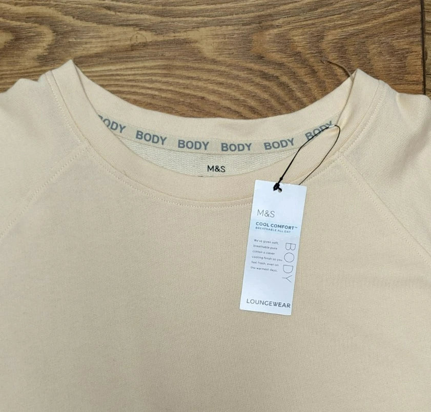 M&S Cool Comfort Cotton Cream Sweatshirt Jersey Pyjama Set Pyjamas PJs Medium 20