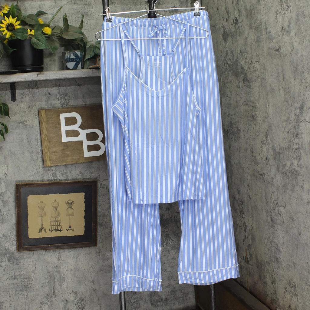 State Of Day Womens Racerback Tank Pajama Set 100201225MS Blue Stripe XL