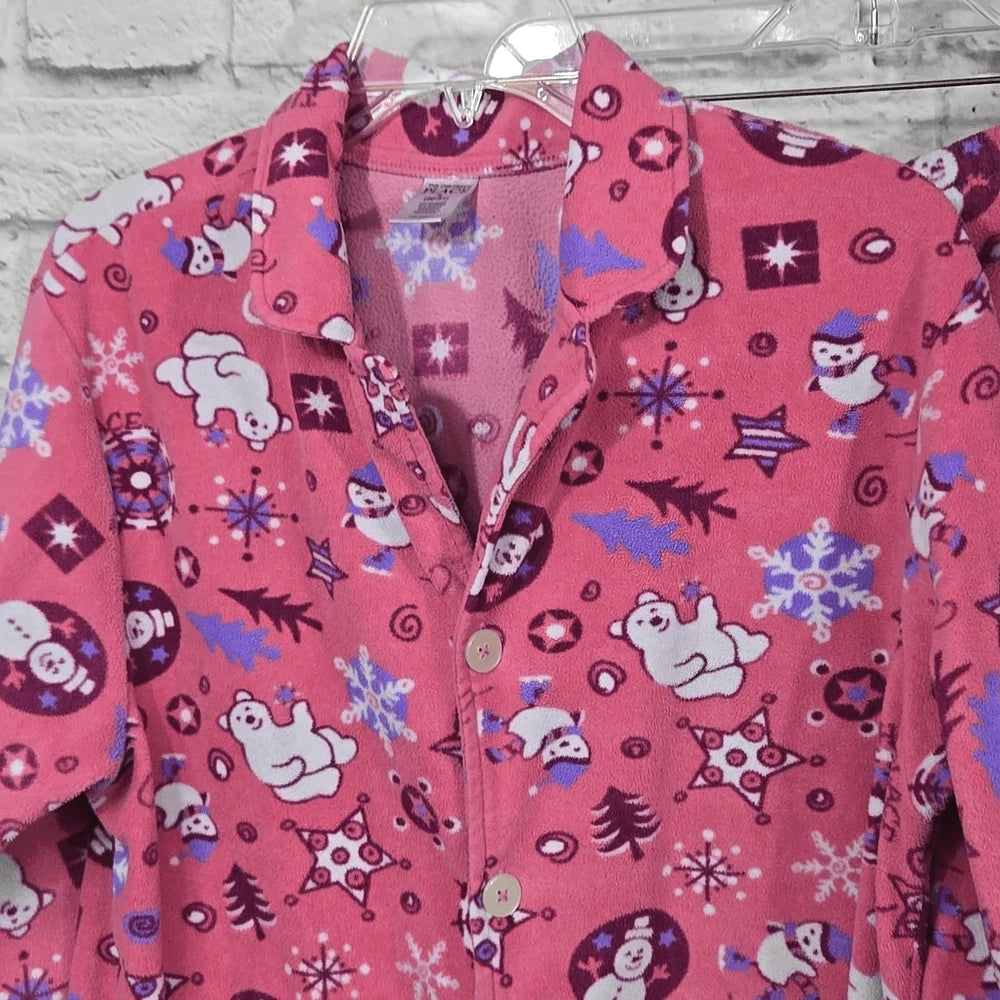 Women's Christmas Pajama 2pc Set Pink Fleece Holiday Sleep Set Sleepwear Polar
