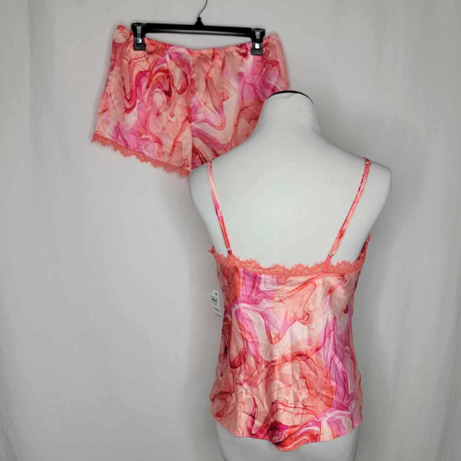 INC International Concepts Lace-Trim Satiny Pajama Set Marble Pink NWT X-Small