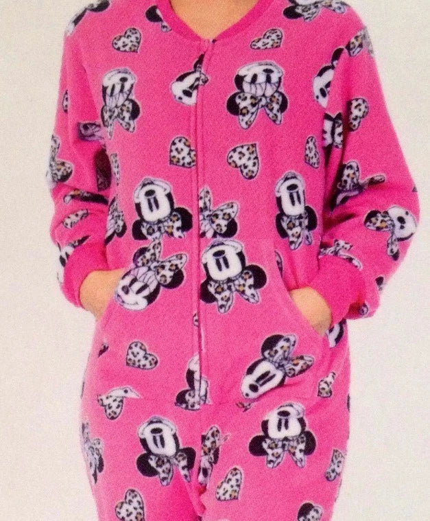NWT Disney Minnie Mouse Footed Pajamas Leopard Heart Bow Costume XL or XXL