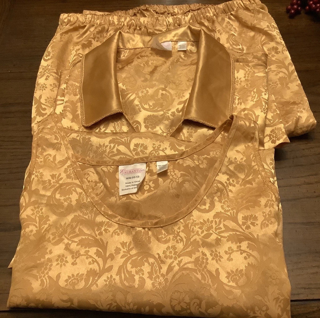 Vintage Enchanting Ladies Sleepwear. Medium (10-12). Gold. 3 Piece.