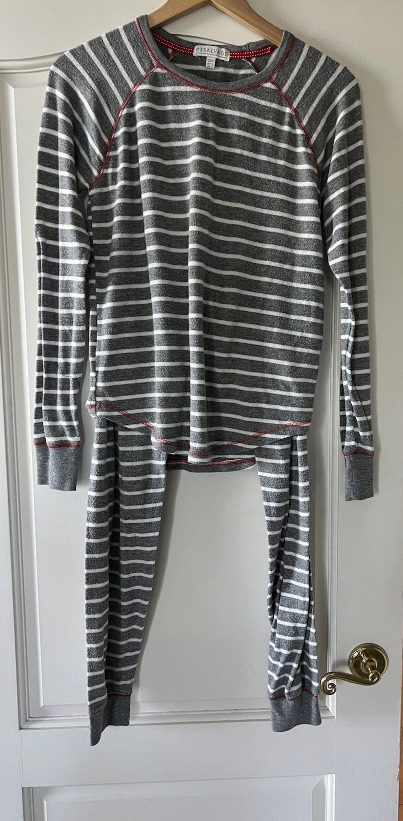 P.J. Salvage gray white stripe 2 pc soft stretch pajama lounge set S