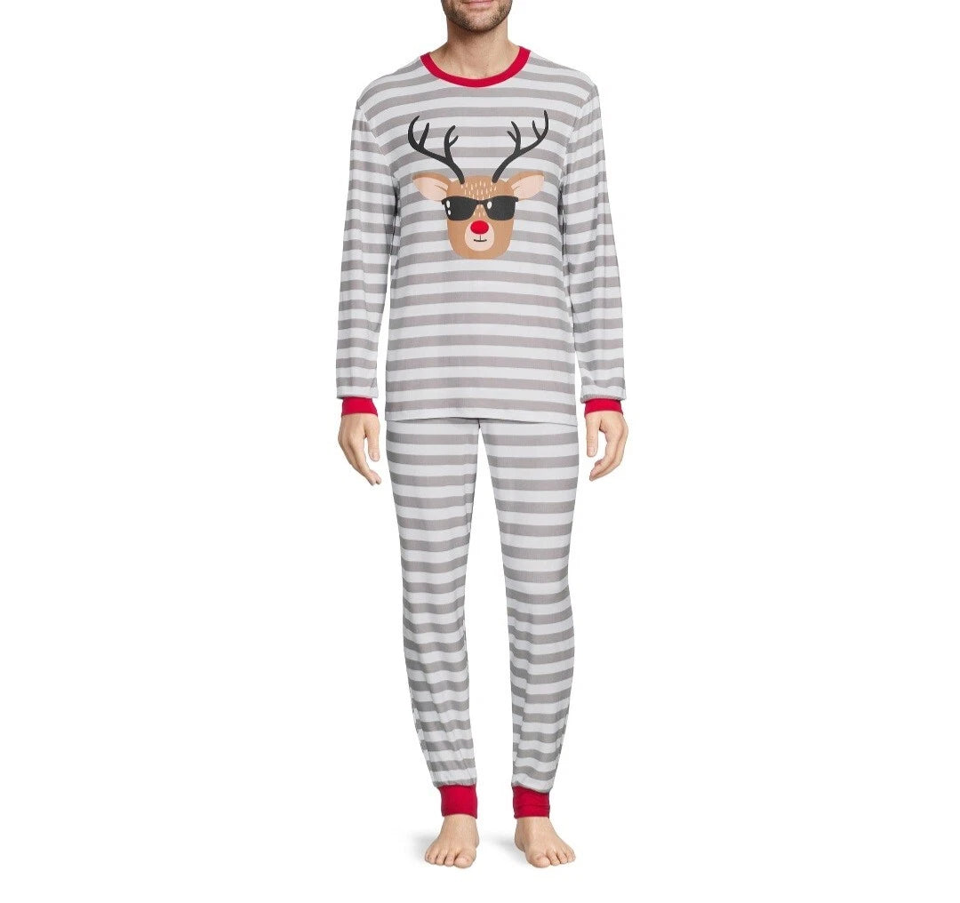 Jolly Jammies Men's Stripe Dear Matching Family Christmas Pajamas Set Size XL