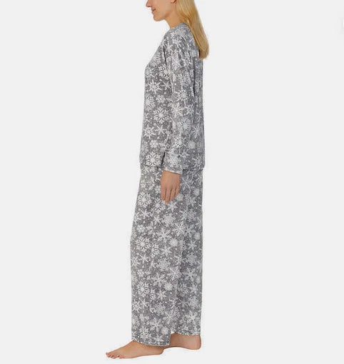Nautica Women's Silky Stretch Fleece 2-Piece Pajama Set(GRAY/WHITE L)GENTLY USED