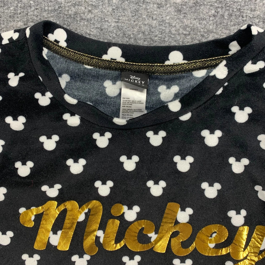 Disney Mickey Mouse Sleepwear Womens XS Black Stretch Pajama Top Pants Set