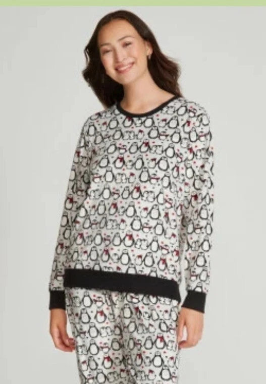 M&Co Grey Penguin Fleece Pyjamas Women Christmas Gift Warm Cosy UK 8-10 £28