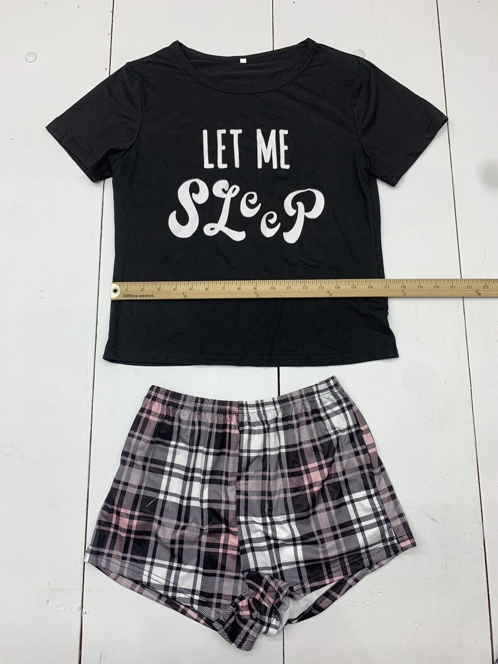 Let Me Sleep Black Plaid 3 Piece Pajama Outfit Womens Size Small