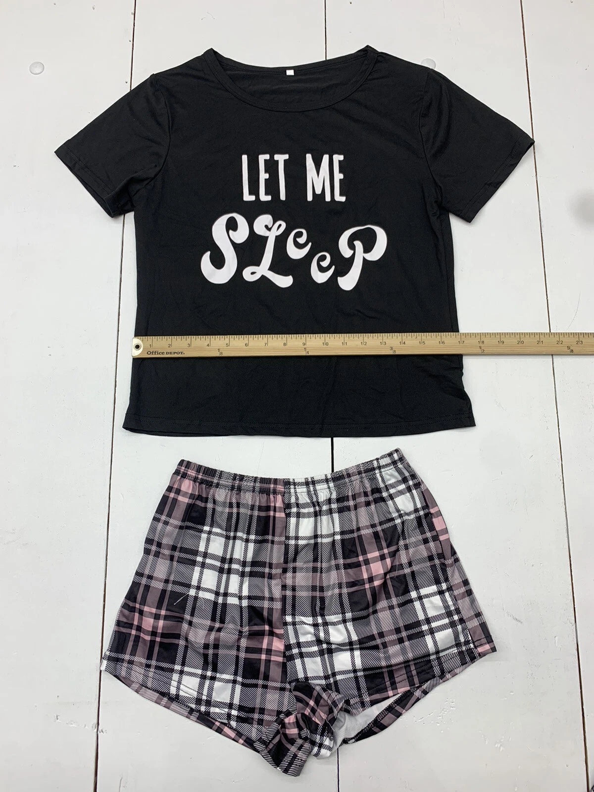 Let Me Sleep Black Plaid 3 Piece Pajama Outfit Womens Size Small