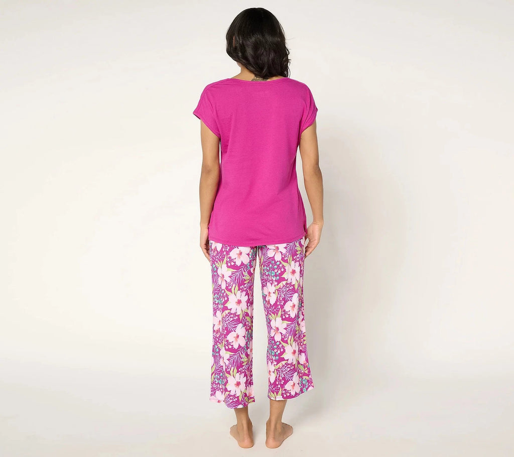 Stan Herman Wildflower Print Cotton Rayon Lounge Set Orchid 1X New