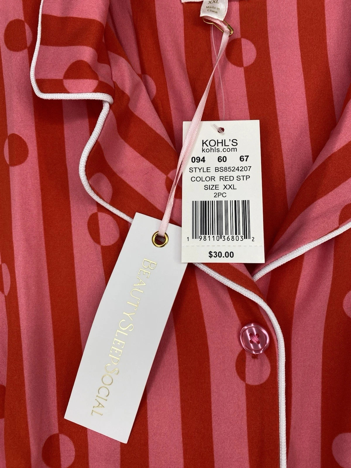 NEW Beauty Sleep Social Pajama Set Long Sleeve Top Short Womens XXL Red Pink