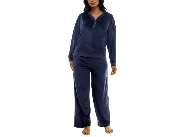 Roudelain Women's Long-Sleeve Ribbed Velour Pajama Set Size L 6236