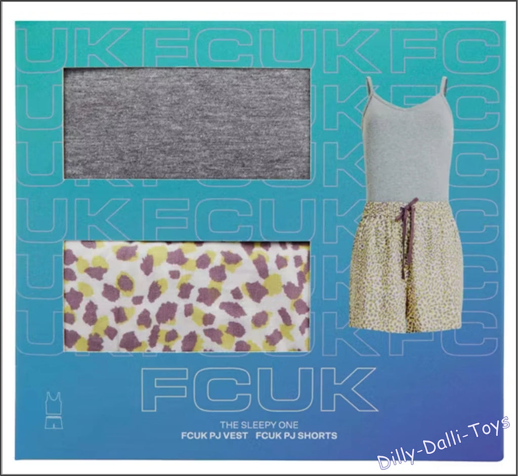 FCUK French Connection Pyjamas Size Large 14 16 PJ Vest & Shorts Sleepy Gift Set