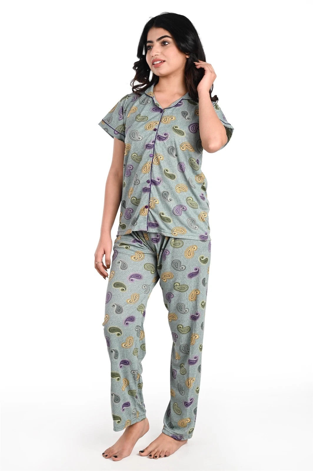 Women's Hosiery Full Length Pajama Set Indian Hand Printed Night Suit Sleepwear