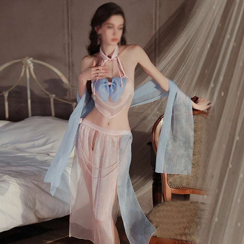 Sexy Women Lingerie Chiffon Chinese Style Uniform Costume Sleepwear Skirts Sets