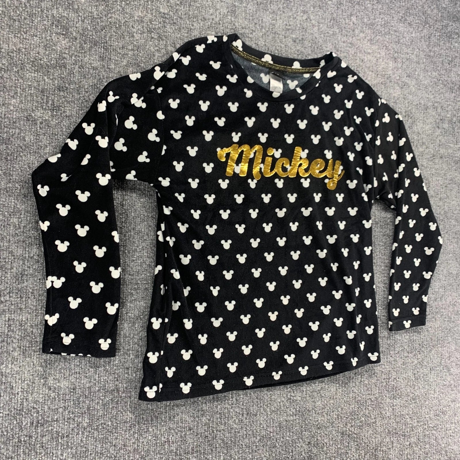 Disney Mickey Mouse Sleepwear Womens XS Black Stretch Pajama Top Pants Set