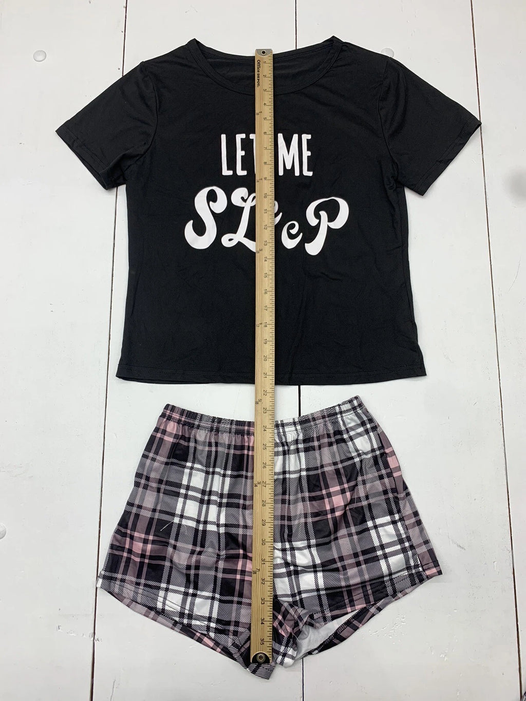 Let Me Sleep Black Plaid 3 Piece Pajama Outfit Womens Size Small