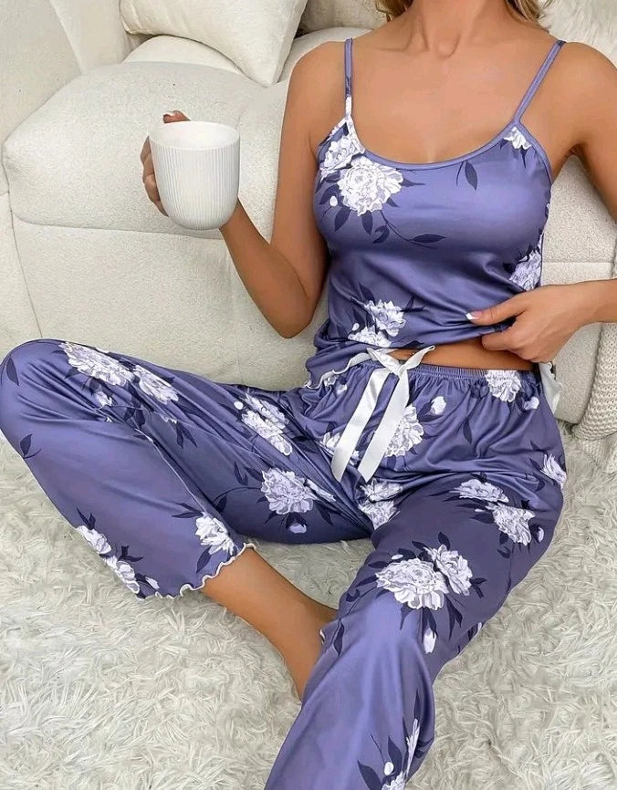 Ladies Pyjamas Size 12-14 Blue vest  strap Sleeve long Leg Brand New beautiful