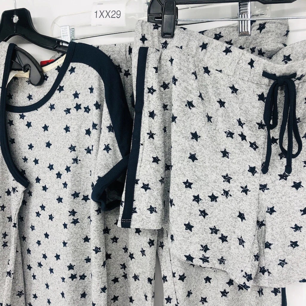 Lucky Brand 4 Piece Women Gray Star Polyester Nightwear Pajama Set Medium Soft