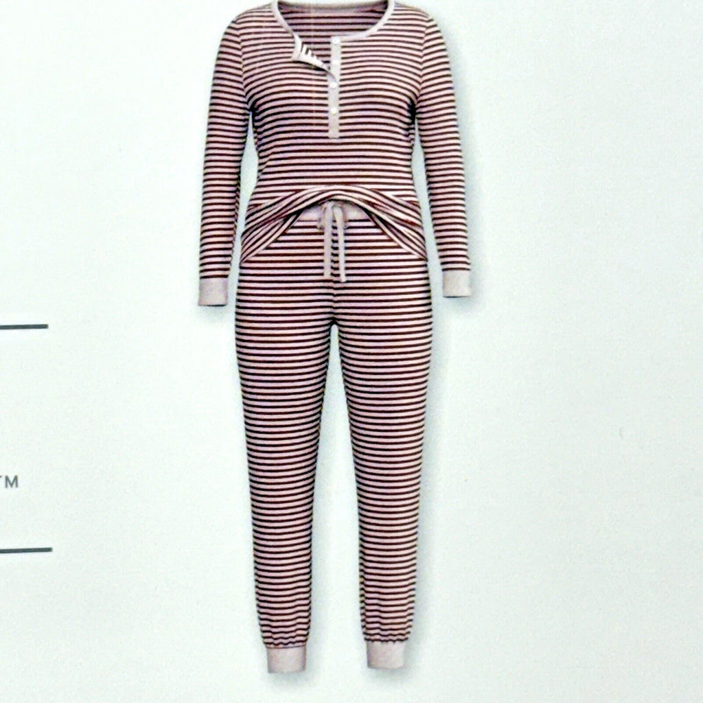 Auden Thermal 2pc Pajama Set Size XL Henley Top & Joggers Red White Striped NEW