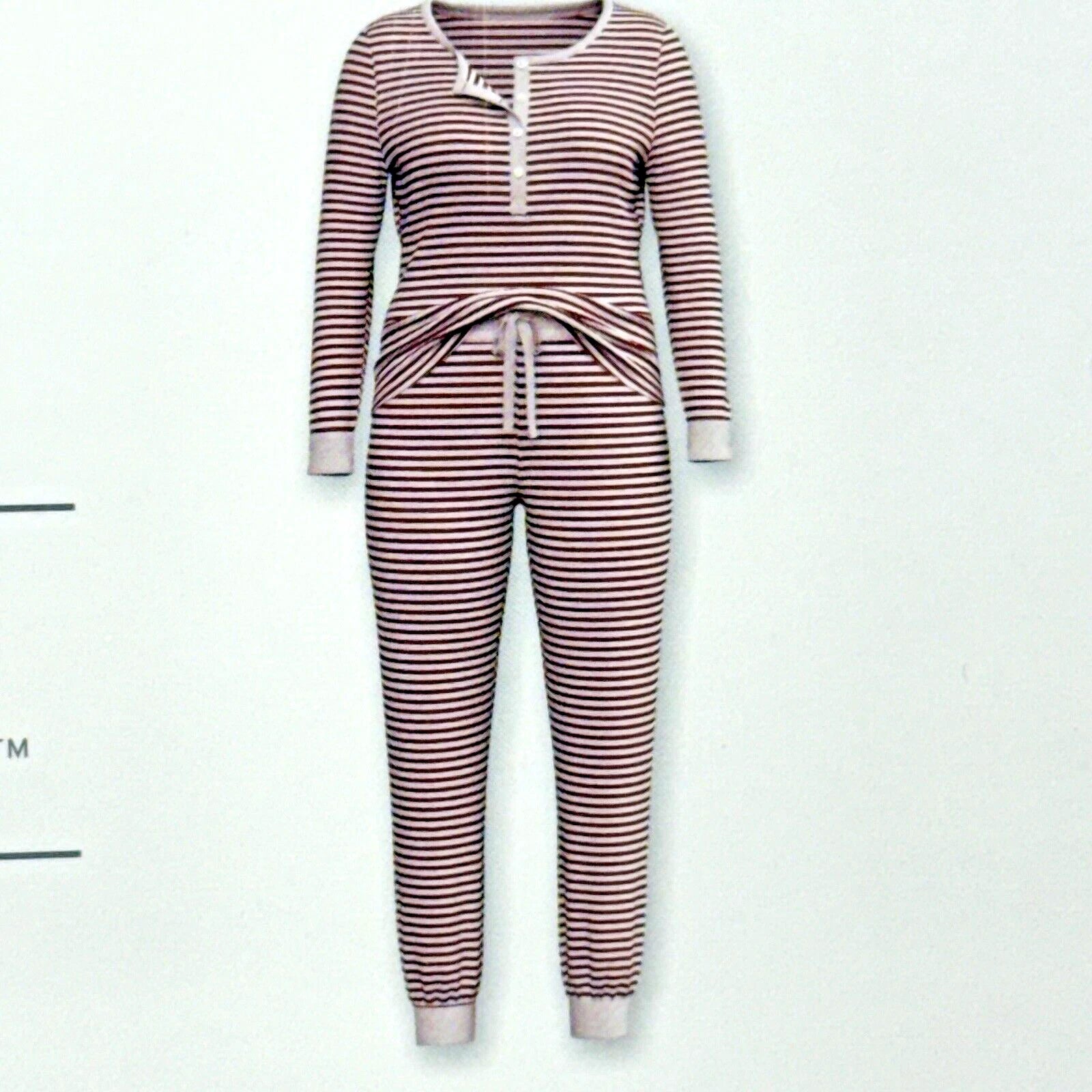 Auden Thermal 2pc Pajama Set Size XL Henley Top & Joggers Red White Striped NEW