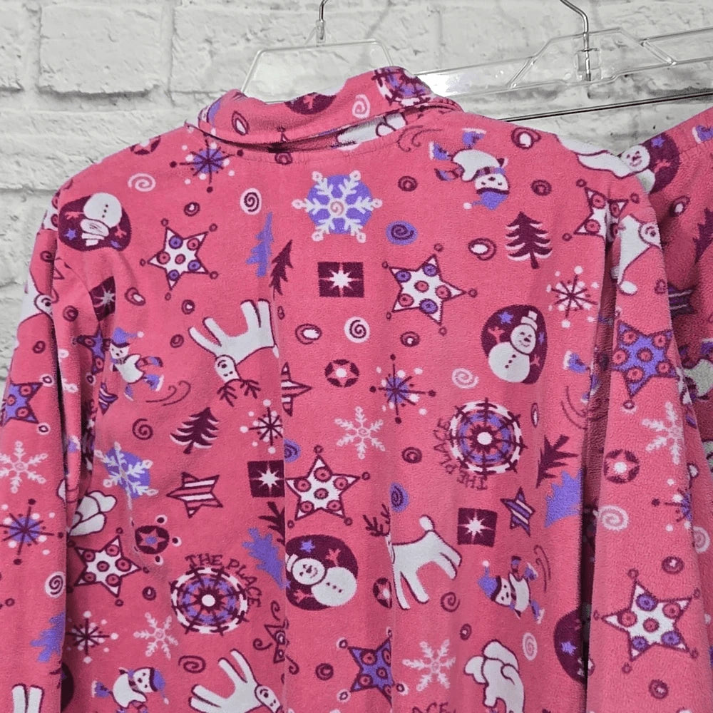 Women's Christmas Pajama 2pc Set Pink Fleece Holiday Sleep Set Sleepwear Polar