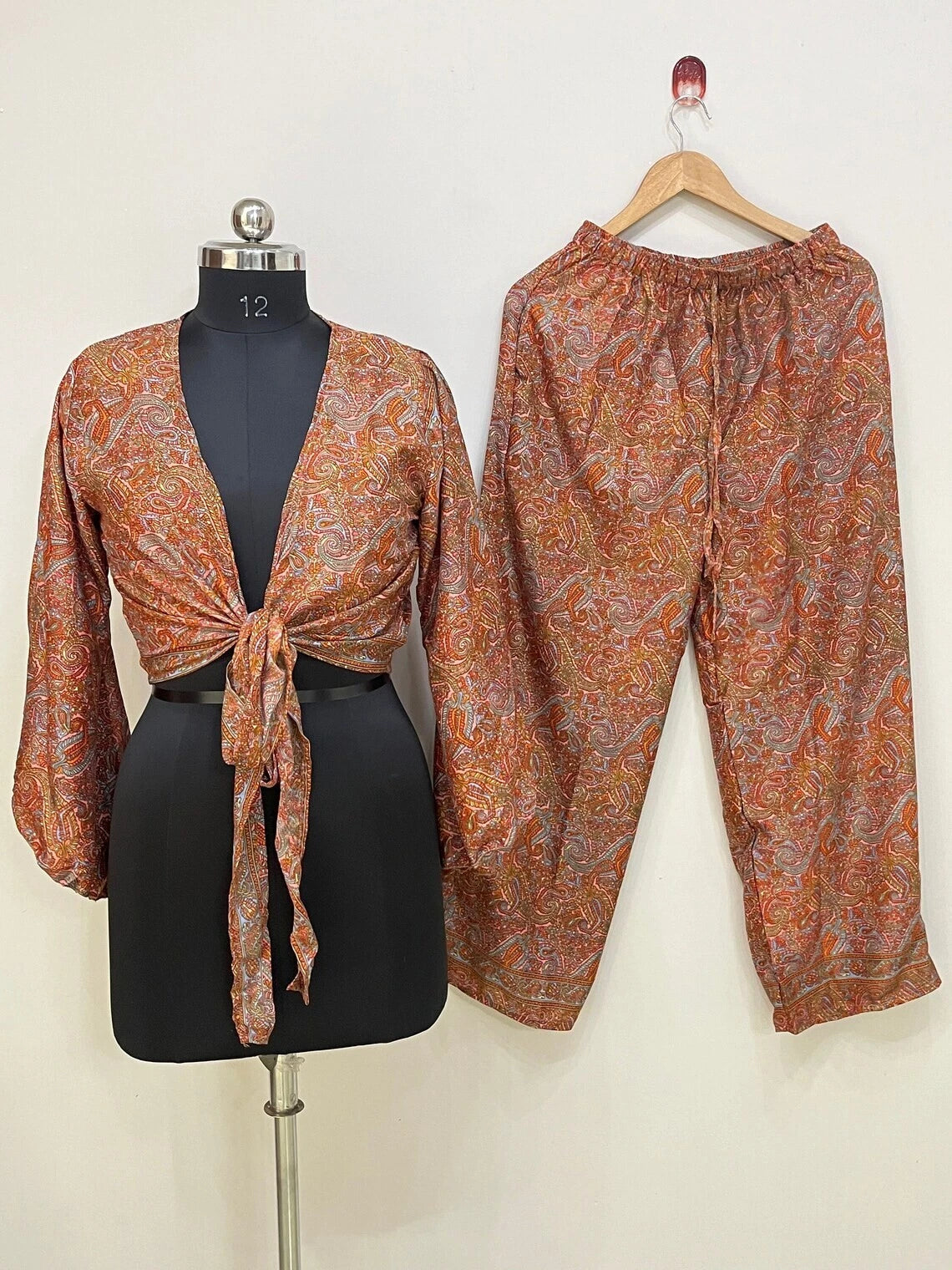 5 PJ Set Women Silk Pajamas Set Long Sleeve Button-Down Sleepwear Loungewear