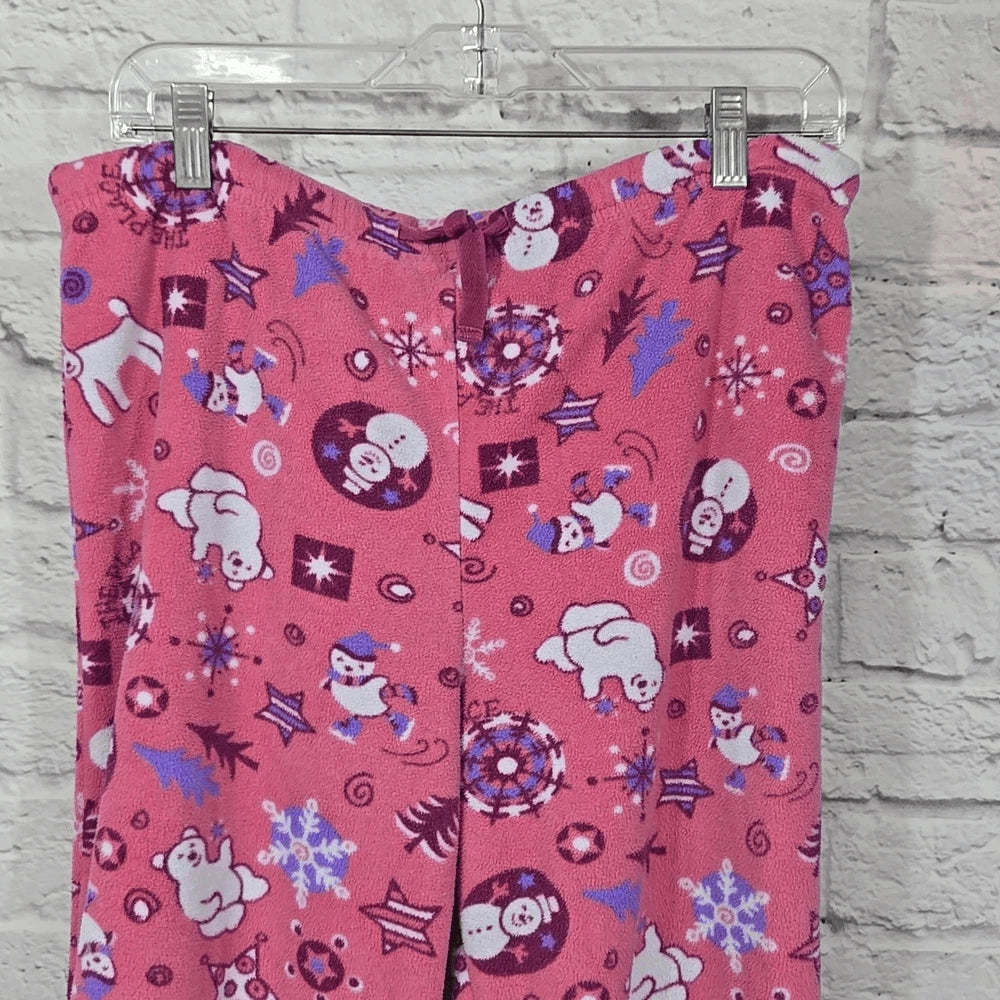 Women's Christmas Pajama 2pc Set Pink Fleece Holiday Sleep Set Sleepwear Polar