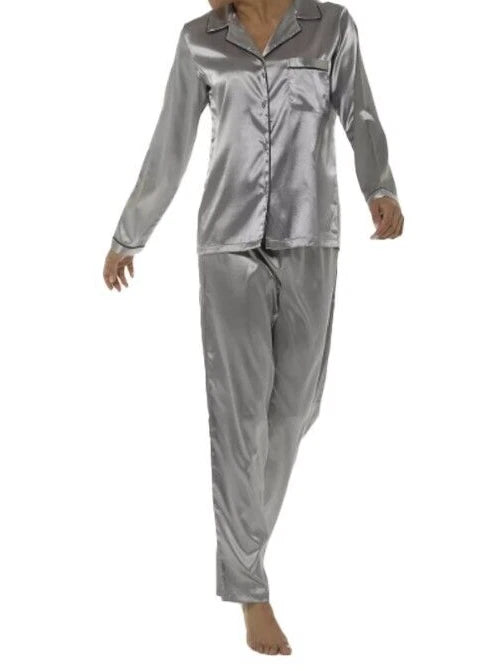 Wolfe and Harte ladies silver satin pyjamas Size 16-18 New