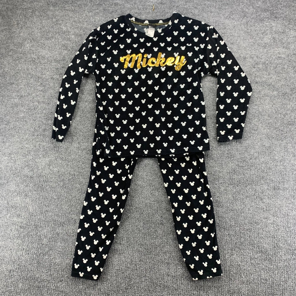 Disney Mickey Mouse Sleepwear Womens XS Black Stretch Pajama Top Pants Set