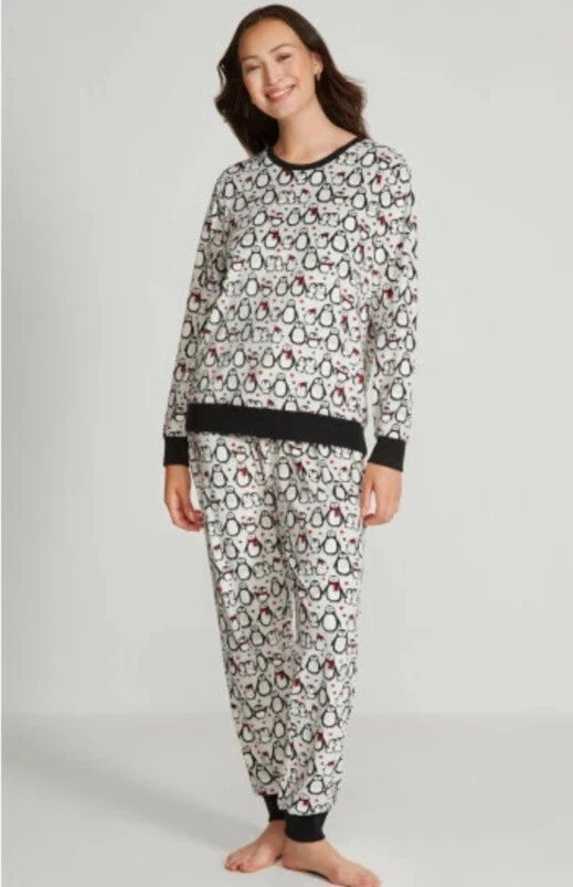 M&Co Grey Penguin Fleece Pyjamas Women Christmas Gift Warm Cosy UK 8-10 £28
