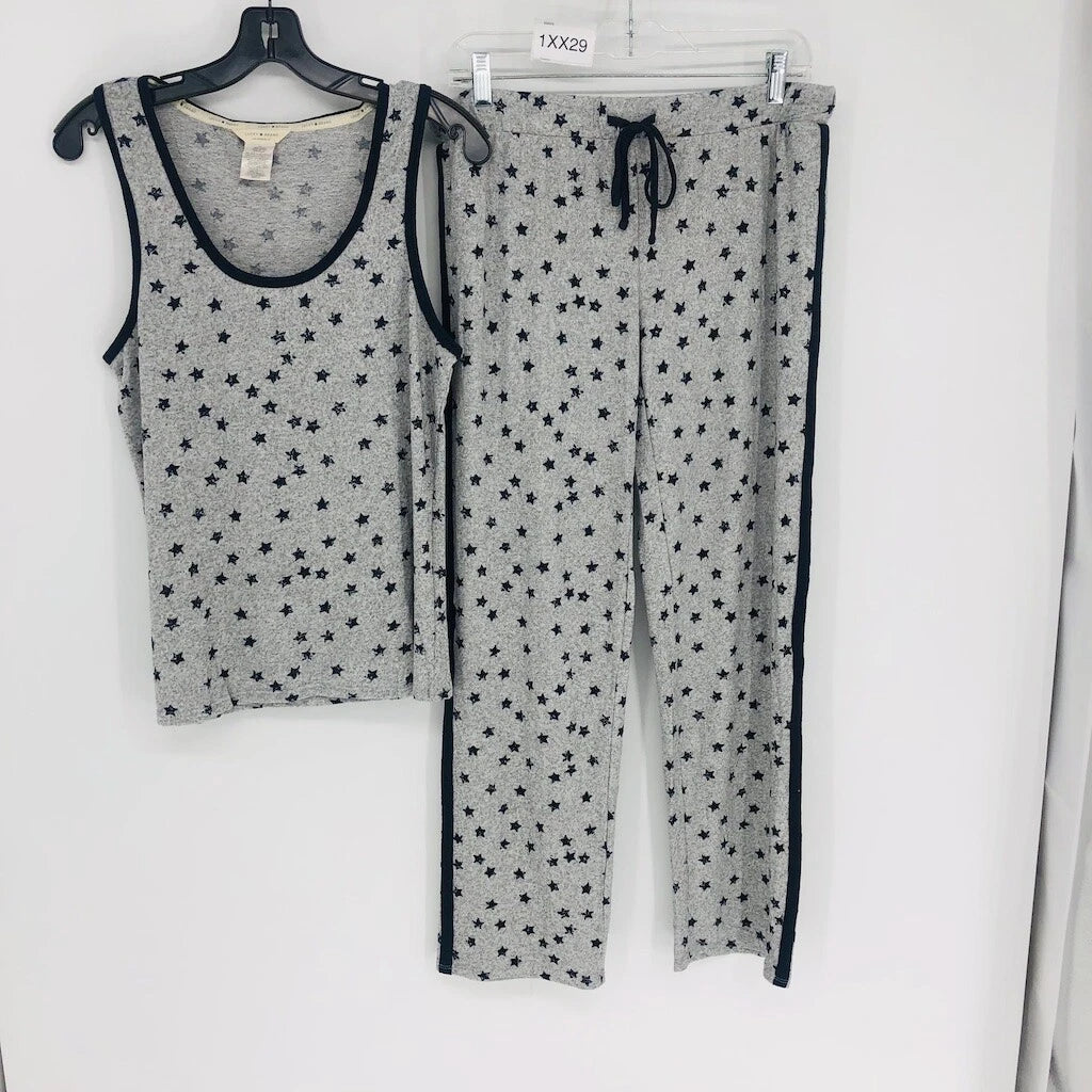 Lucky Brand 4 Piece Women Gray Star Polyester Nightwear Pajama Set Medium Soft